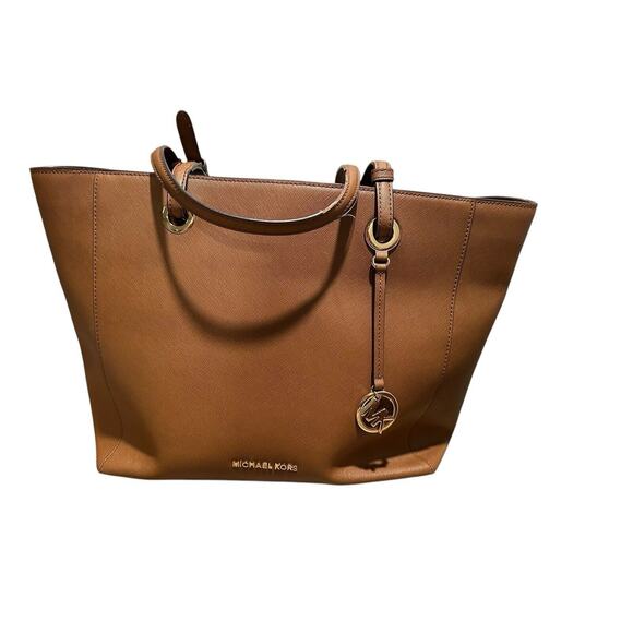 Michael Kors MK Walsh Camel Brown Saffiano Leather Tote Large Shoulder Bag Used - Picture 4 of 14